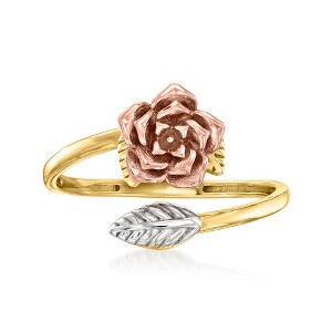 Ross-Simons 14kt Tri-Colored Gold Rose and Leaf Bypass Ring - 1 of 4