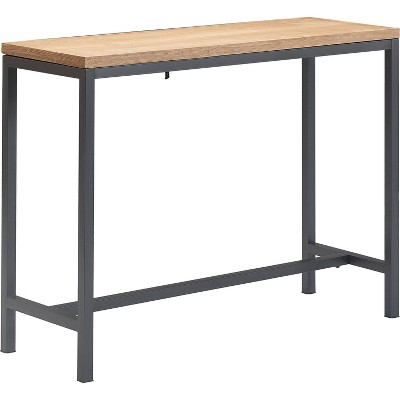 Light Oak and Black Metal Console Table with Storage