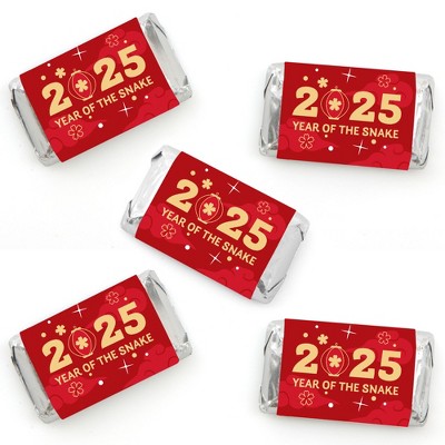 Big Dot of Happiness Lunar New Year - Fortune Mini Candy Bar Wrapper Stickers - 2025 Year of the Snake Small Favors - 40 Count