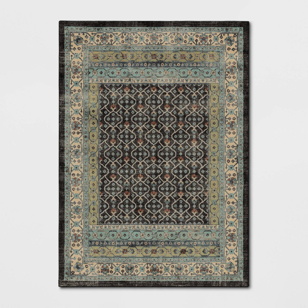 5'x7' Distressed Geometric Tufted Area Rug Gray/Green - Threshold: Fade & Stain-Resistant, Skid-Resistant, OEKO-TEX Certified