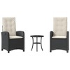 vidaXL 3 Piece Bistro Set with Cushions Black Poly Rattan - 2 of 4