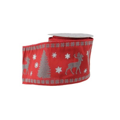 Northlight Red and Gray Reindeer Christmas Craft Ribbon 4" x 10 Yards