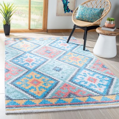 Bohemian Blue Flat Woven Wool & Cotton Blend Rug - 4' x 6'