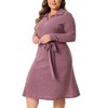 Agnes Orinda Women's Plus Size Ribbed Half Zip Front Long Sleeve Tie Waist Knit with Belt Midi Sweater Dresses - 2 of 4