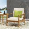 1 Piece Acacia Wood Club Chair,Fabric Upholstered Armrests Chair,Patio Club Chair With Open Slat Backrest And Wood Frame-Coolbibila - 3 of 4