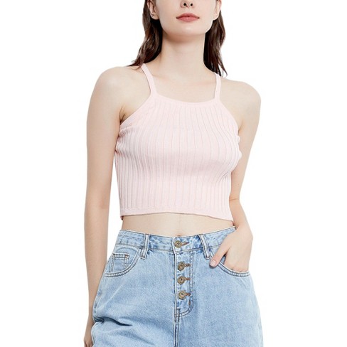 Anna kaci Women s Ribbed Knit Halter Top Large pink Target
