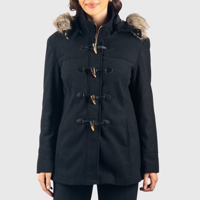 Alpine Swiss Duffy Womens Wool Blend Toggle Coat Removable Faux Fur Hood Classic Duffle Overcoat Warm Winter Jacket BLK M — фото 2