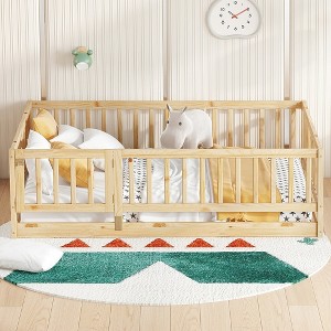 Zeus & Ruta Wood Floor Bed with Safety Fence & Door, Slat Support for Kids - 1 of 4