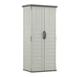 Suncast BMS1250 32.25" x 25.5" x 72" 22 Cubic Feet Resin Versatile Vertical Storage Shed Building for Garage, Vanilla and Stormy Gray