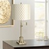 360 Lighting Swing Arm Desk Table Lamp 36" Tall Antique Brass Off White Embroidered Hourglass Fabric Drum Shade for Living Room Bedroom - 2 of 4