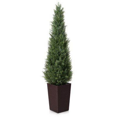 DR.Planzen 4-5FT Artificial Cedar Tree - Faux Indoor/Outdoor Floor Plant with 16" Plastic Planter (3 Color Options)
