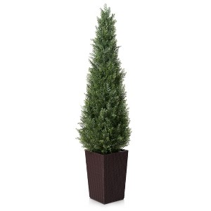 DR.Planzen 4-5FT Artificial Cedar Tree - Faux Indoor/Outdoor Floor Plant with 16" Plastic Planter (3 Color Options) - 1 of 4