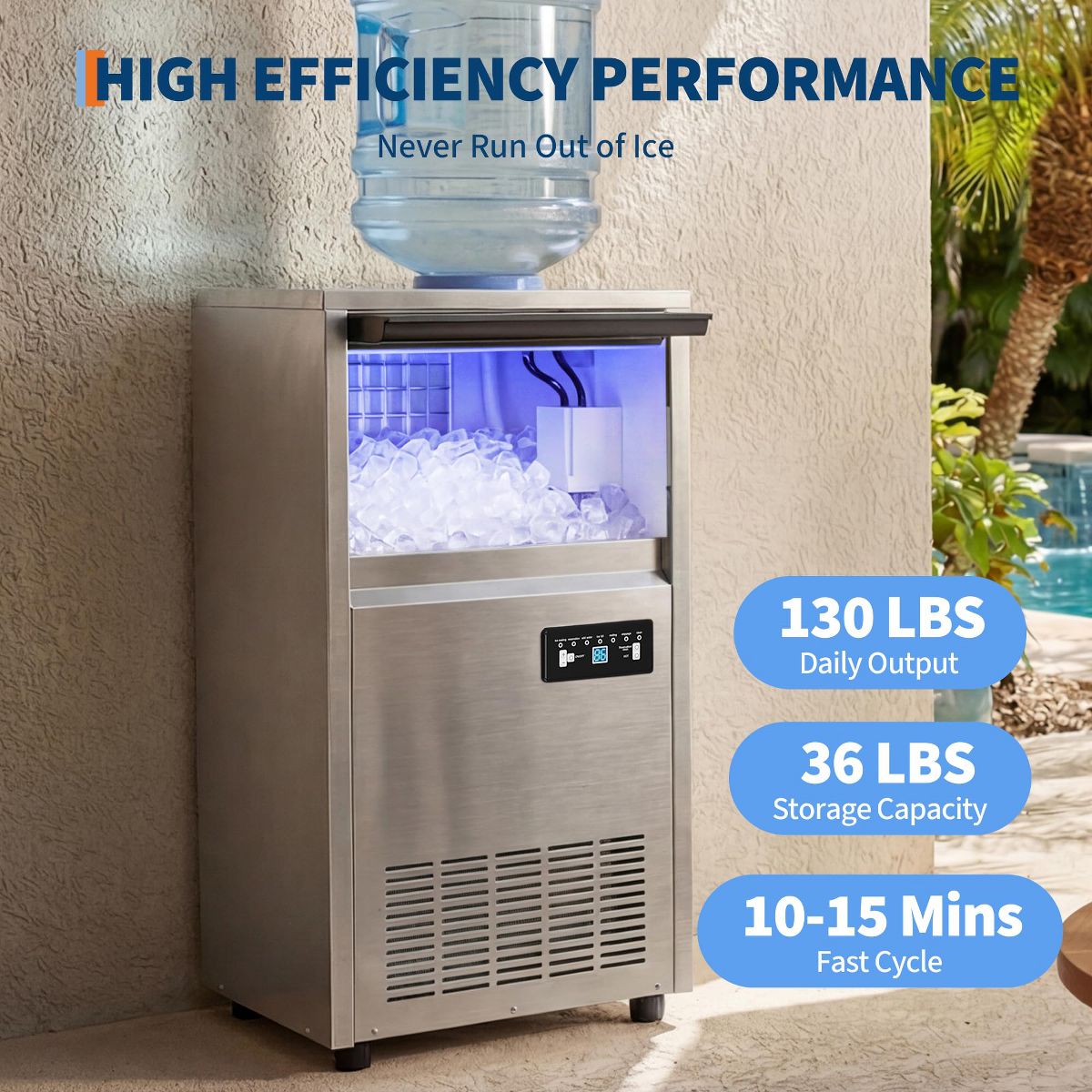 Commercial Ice Maker – 80-130lbs/24h Production, 36lbs Storage, Dual Water, 3 Install Options, Self-Clean, ETL Certified for Home, Bar, Restaurant - thumbnail 3