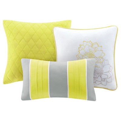 Gray and Yellow Floral Reversible Cotton King Quilt Set