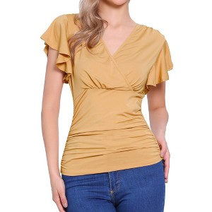 Allegra K Women's Summer V Neck Ruffle Sleeve Casual Faux Wrap Blouse - 1 of 4
