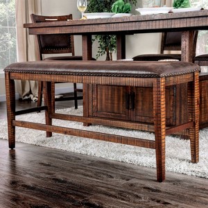 Soho Upholstered Counter Height Bench Light Walnut - HOMES: Inside + Out: Faux Leather, Nailhead, Padded Seat - 1 of 3