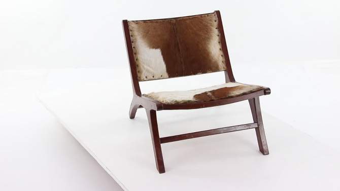 Set of 2 Rustic Goat Leather and Teak Accent Chairs Brown - Olivia &#38; May, 2 of 7, play video