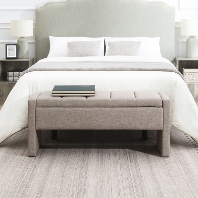 Modern Bed End Bench,Linen Upholstered Bedroom Bench,Window Vanity Bench With Large Storage Space For Bedroom,Living Room,Dorm-Cuddlewood