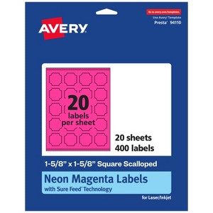 Avery Neon Magenta Paper Labels, 1-5/8" x 1-5/8" Square Scalloped - 1 of 4