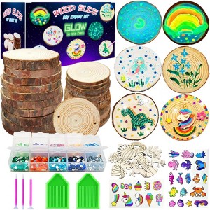 Etokfoks 24 Piece Wooden Crafts Kit for Kids Glow in the Dark DIY