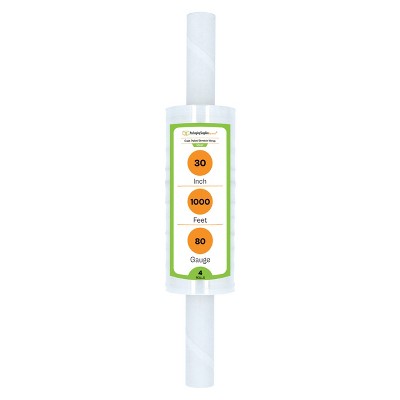 PSBM 30"x1000' 4 Rls 80 Ga Cast Extended Core Stretch Shrink Film Pallet Wrap, Clear