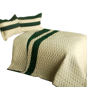 Slickblue Full/Queen Quilt Set with 2 Shams, Handmade Vermicelli Quilted, 4 Color Options, 3 Piece Set - 1 of 4
