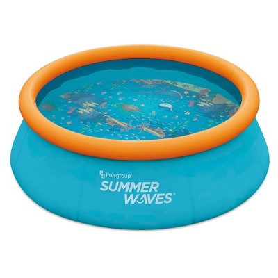 Summer Waves P1C008303 8 Foot Wide Quick Set Inflatable Top Ring Kiddie  Swimming Pool with Deep Sea Ocean Life Graphics and 3D Goggles, Blue