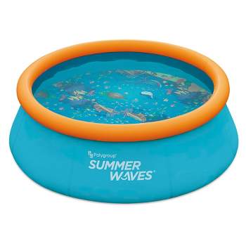 Summer Waves P1C008303 8 Foot Wide Quick Set Inflatable Top Ring Kiddie Swimming Pool with Deep Sea Ocean Life Graphics and 3D Goggles, Blue