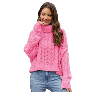 Women's Short Turtleneck Sweater Casual Oversized Pullover Knit Top Soft High Neck Fall Winter Pullover Sweater - 1 of 4
