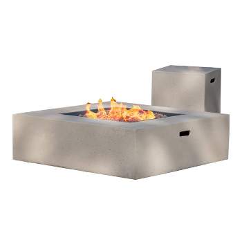 Aidan 40" Light Weight Concrete Gas Fire Pit Table With Tank Holder Square - Christopher Knight Home

