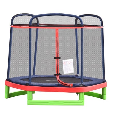 Outsunny 7 Foot Kids Trampoline, Durable Bouncer Spring Gym Toy with Safety Net Enclosure, Padded Cover, Fun Exercise Activity for Children