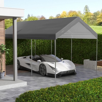 Dark Gray Polyethylene Carport Canopy Replacement Cover with Bungee Cords