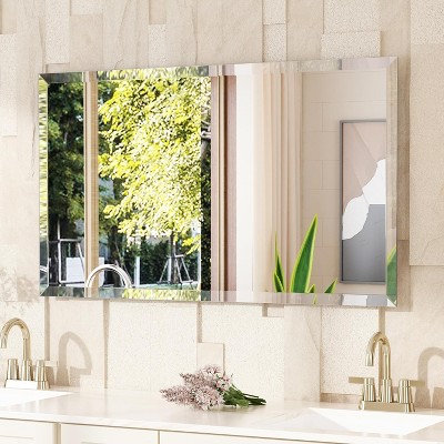 Frameless Rectangle Bathroom Mirror, Shatterproof Beveled Edge Glass, Modern Wall Mirror