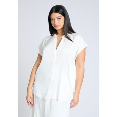 ELOQUII Women's Plus Size Satin Notch Collar Blouse