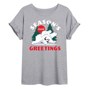 Women's - Coca-Cola - Seasons Greetings Polar Bears Oversized Graphic T-Shirt - 1 of 4