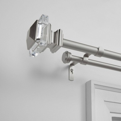 Matte Silver Double Curtain Rod with Acrylic Finials, 36"-72"