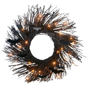 Northlight 22" Pre-Lit Rattan Halloween Twig Wreath with Bats - Warm White Lights - 1 of 2