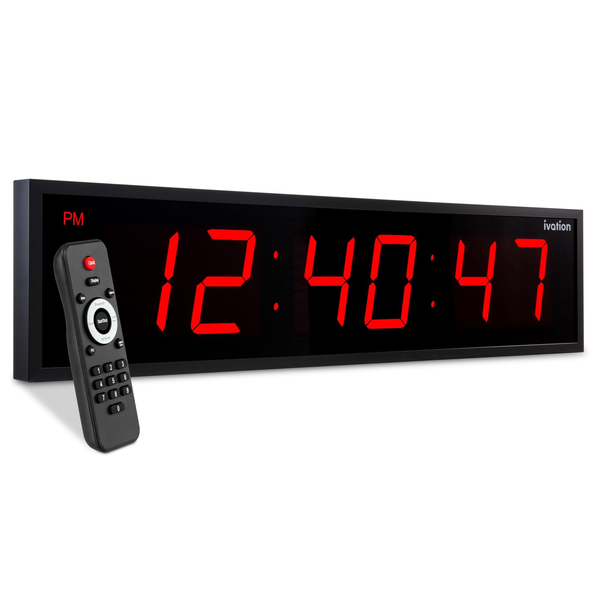 Ivation Large Digital Wall Clock, 24-Inch LED Display W/Timer - Red