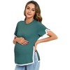 Coolmee Women's Maternity Tops Notched Short Sleeve Round Neck White Edge Side Slit Comfortable Fit Stylish Design Pregnancy Tops L Dark Green - 2 of 4