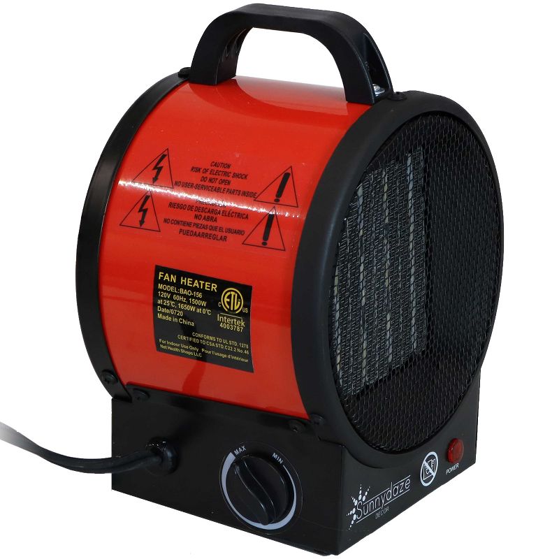 Sunnydaze Indoor Home Personal Portable Ceramic Electric Space Heater with Auto-Shutoff - 750-1500 Watt - Red and Black, 1 of 10