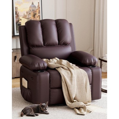 Oversized Recliner Chair for Adult, Padded Faux PU Leather Manual Reclining Sofa, Comfy Nursing Chair, Capacity 400LB