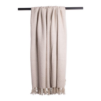 Natural Cotton Zig-Zag Throw Blanket with Fringe