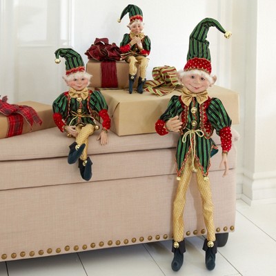 BrylaneHome 21"H Posable Christmas Elf - Red Green Gold