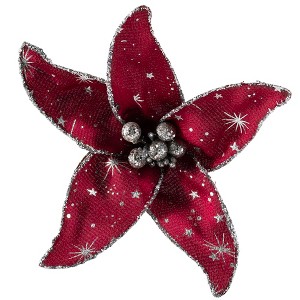 Northlight Starburst Flower Glittered Clip-on Christmas Ornament - 6" - Red and Silver - 1 of 4