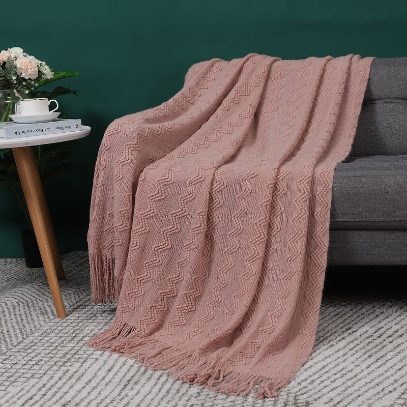 PiccoCasa Wavy Pattern Decorative Knit with Tassels Throw Blanket, 1 of 8