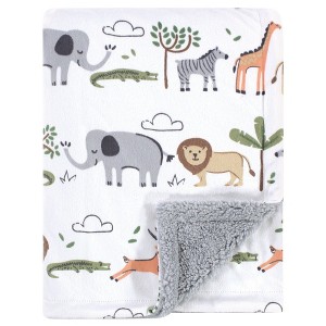 Hudson Baby Infant Boy Plush Blanket with Faux Shearling Back, Safari Life, One Size - 1 of 1