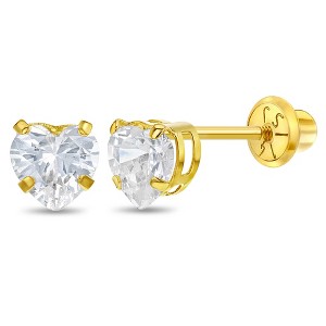 Girls' Classic Heart CZ Screw Back 14k Gold Earrings - In Season Jewelry - 1 of 4