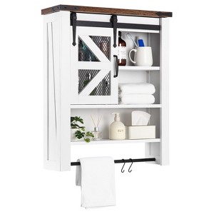 Over-The-Toilet Bathroom Cabinet with Sliding Barn Door, 3-Tier Wall Mounted Storage with Towels Bar & Hooks for Bathroom, Laundry & Kitchen - 1 of 4