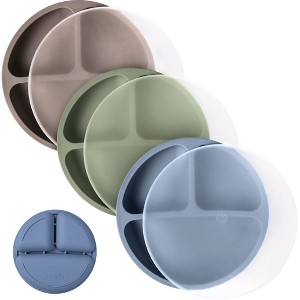 WeeSprout Baby Plates with Lids, Food Grade Silicone Divided Plates for Kids - 3 Pack - 1 of 4