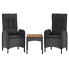 vidaXL 3 Piece Patio Lounge Set with Cushions Black Poly Rattan - 2 of 4
